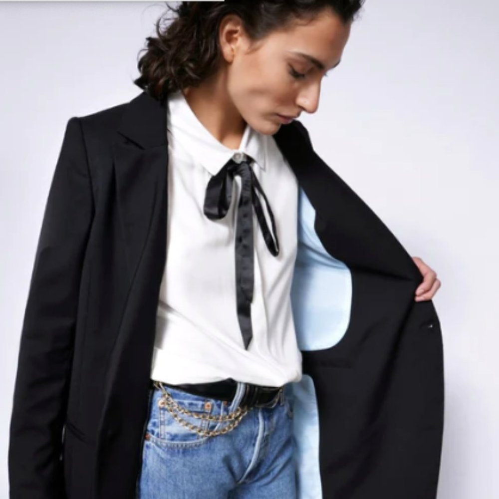 Wildfang Sleeveless Top with Black Ribbon tie XS NWT